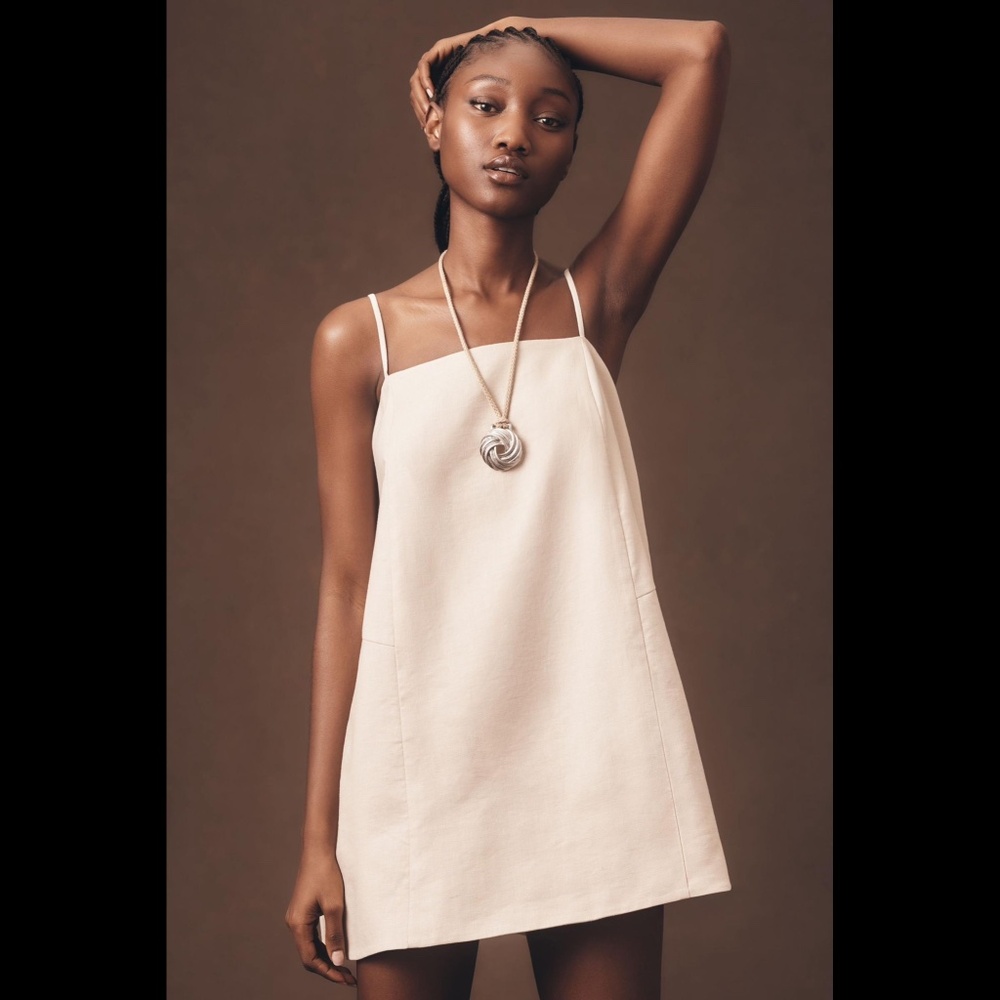 Anthropologie Mare Mare Square-Neck Linen A-Line Mini Dress